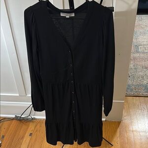 LOFT Black V-Neck Long Sleeve Dress